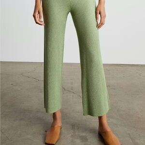 Who What Wear Ribbed Knit Boot-Cut Pants in Sage Green
